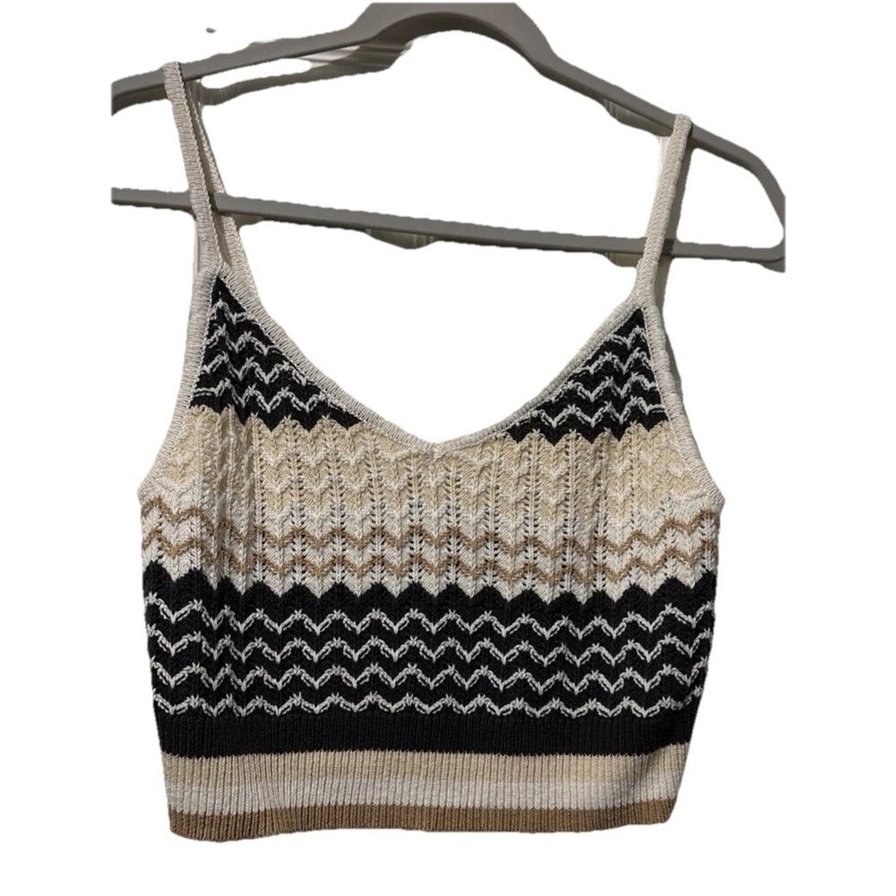 American Eagle Knit Cropped Chevron V-Neck Tank Top Size Large Boho Hippie